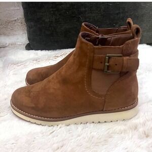 Kohl's Sonoma Cognac‎ Faux Suede Buckle Zip Ankle Boots Women's Size 6.5 Medium